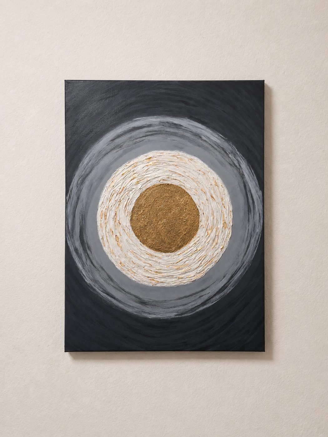 Inner Core, mixed-media painting with volcanic sand and gold leaf by Erica Baurecht